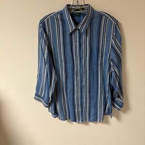 Lauren Ralph Lauren Women’s Blue Striped Shirt 100% Linen XL